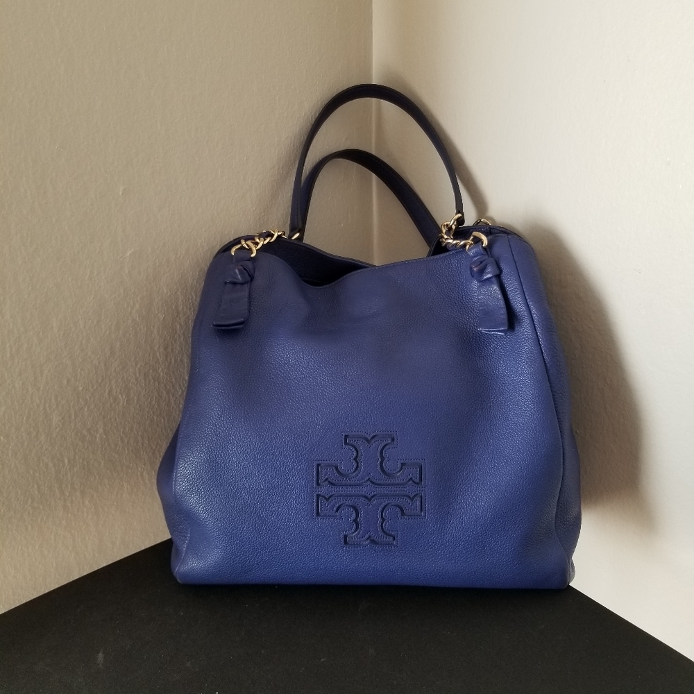 Tory Burch Navy Blue Leather Hobo Tote